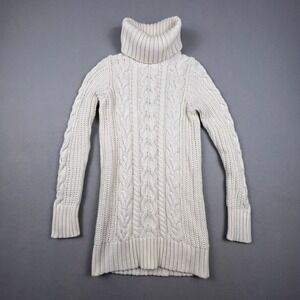 Gap Cable Knit Sweater Womens XS Cream Turtleneck Cotton Chunky Cozy Winter